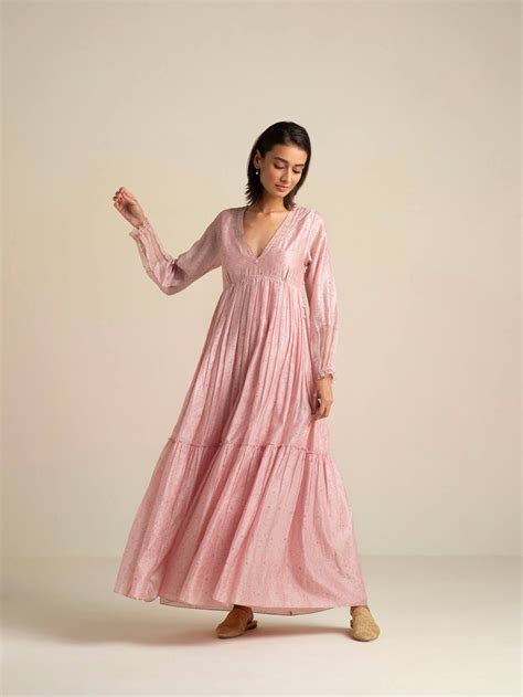 Crystal Pink V Neckline Maxi Dress | Buna Studio