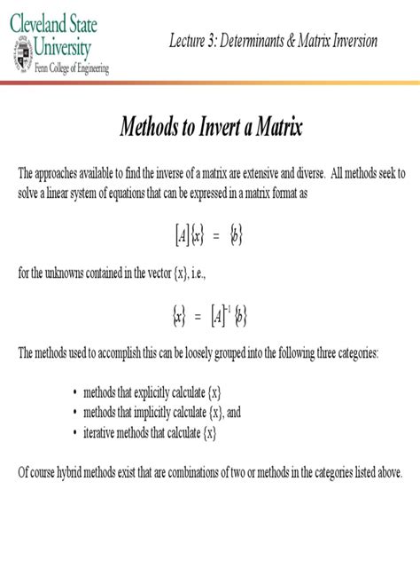 Lecture 3: Matrix Inversion Methods | PDF | Determinant | Matrix ...