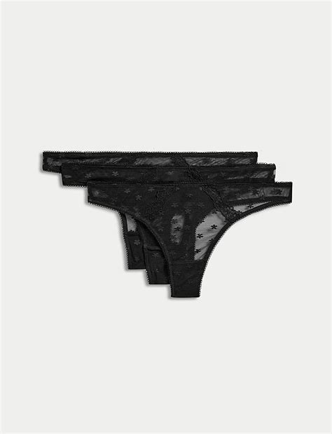 Buy 3pk Daisy Embroidery Mesh Thongs at Marks & Spencer