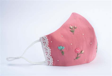 Premium Hand Embroidered Mask- Pink – ribboncandy.in