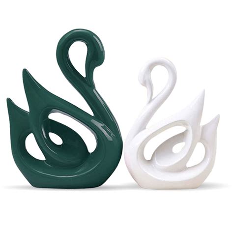Buy LIFEHAXTORE Home Decor Lucky Swan Couple, Green White, Piano Finish ...