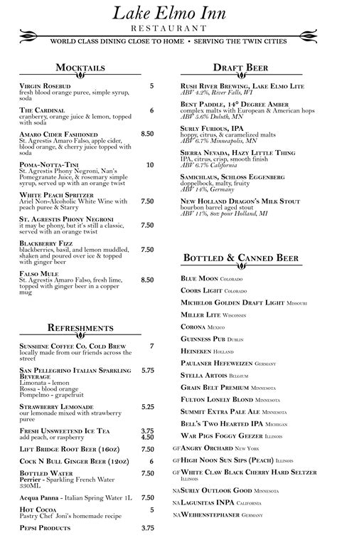 Menus | Explore Our Delights — Lake Elmo Inn Restaurant