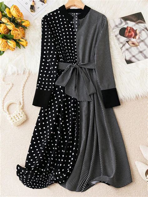 EMERY ROSE Plus Polka Dot Print Belted Dress Maxi Women Outfit | SHEIN USA