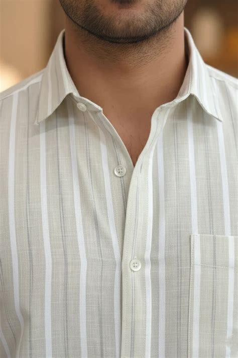 Men’s Beige Cotton Striped Shirt | Sylora – SYLORA