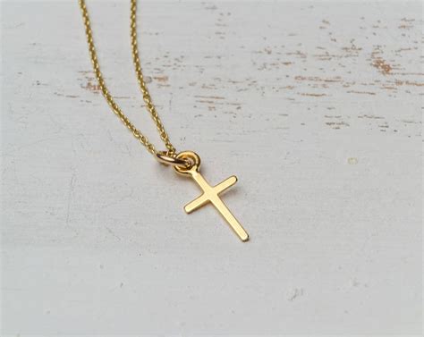 Extra Tiny Solid Gold Cross Necklace / 14k Gold Handmade - Etsy