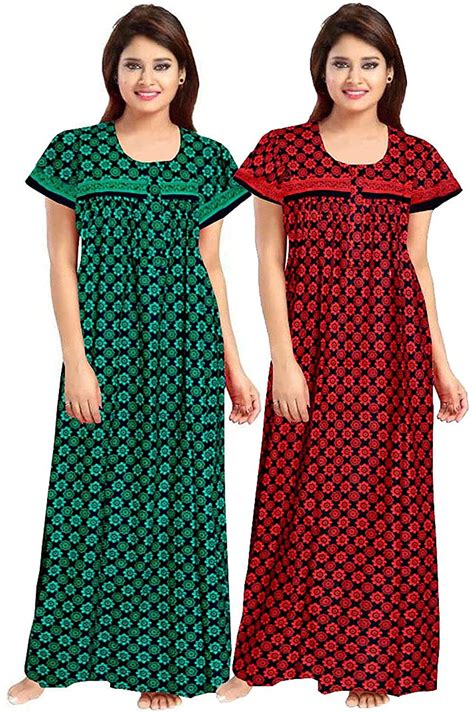 Buy Nandini Women Full Length Rayon Nighty (Multicolour,) Combo Pack of ...