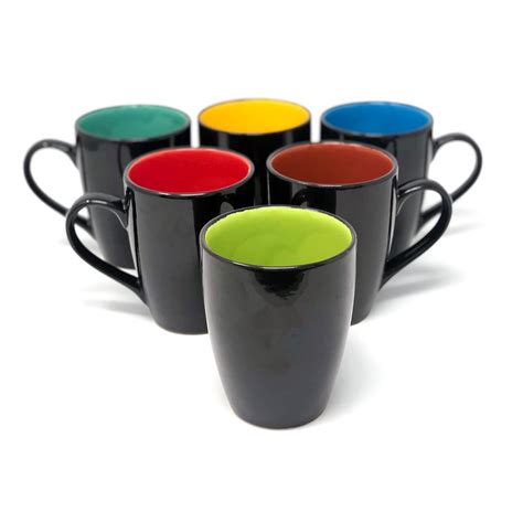 Buy The Earth Store Black Shine Multicolor Coffee Mug Set of 6 Ceramic ...
