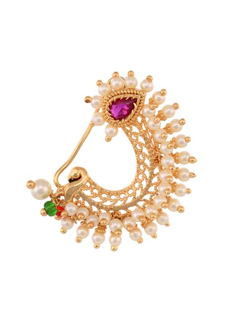 Gold Plated Beaded White Nath Jewellery Regular Sale Price – Saraf RS ...