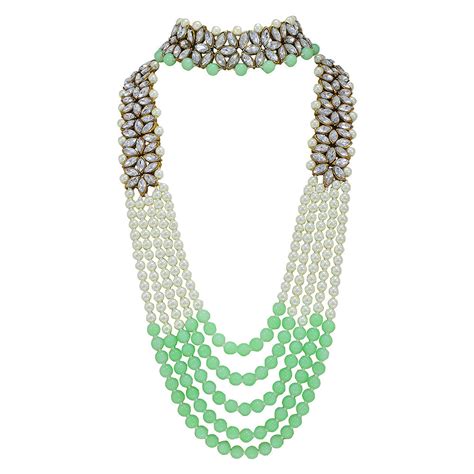 Etnico 18K Gold Plated Traditional 5 Layers Kundan & Pearl Beaded Moti ...