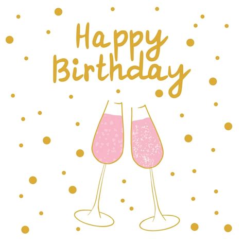 シャンパンのグラスとかわいいお誕生日おめでとうカード | Premiumベクトル素材
