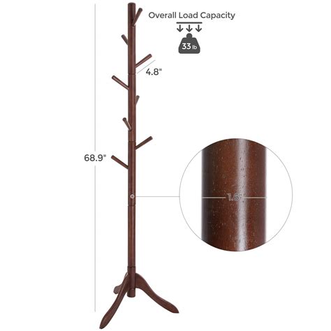 VASAGLE Coat Rack Freestanding, Wooden Coat Stand, Solid Coat Tree with ...