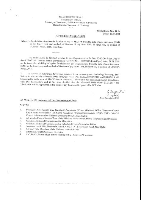 Re-circulation of orders of DoP&T about availability of option for the ...