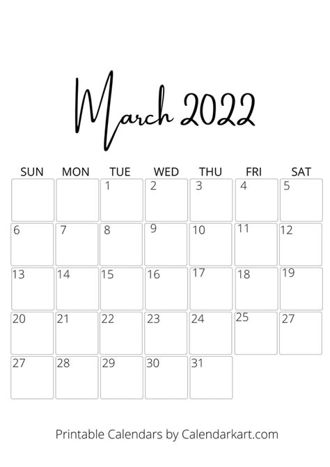 Template For March 2022 Calendar - Free Printable Templates