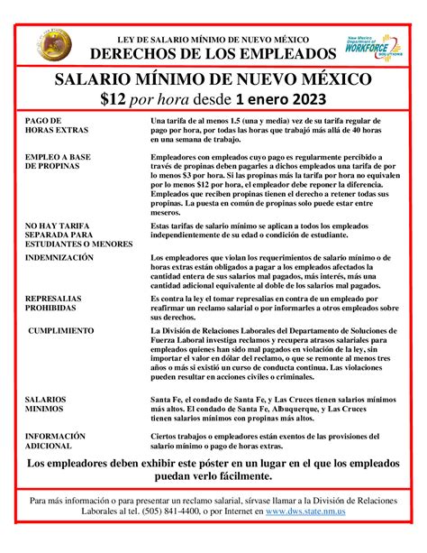 Free New Mexico Spanish Minimum Wage Summary 2026