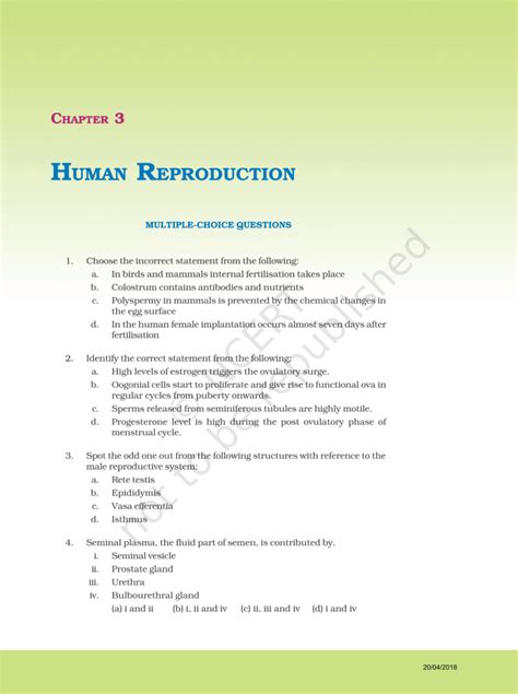 NCERT Exemplar Class 12 Biology Chapter 3 - Human Reproduction