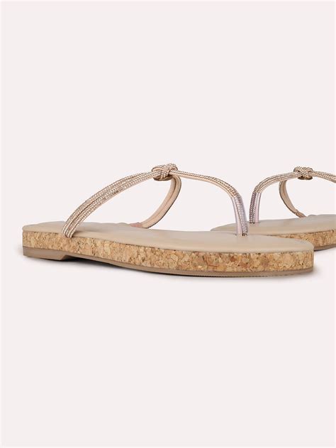 Buy Now Women Rose Gold Casual Embellished T-Strap Slip-On Flat Sandals