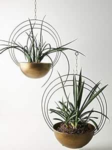 Ruhi Collections 2 Pieces of Metal Hanging Planters with Antique Brass ...