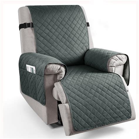 HOKIPO Quilted Recliner Cover for 1 Seater with Side Pockets, Dark Grey ...