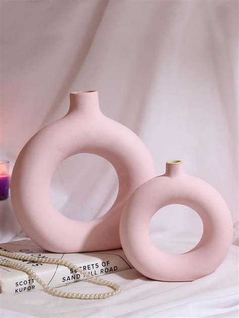 Buy | Pink 2 Pcs Donut Shaped Ceramic Flower Vases | Tied Ribbons
