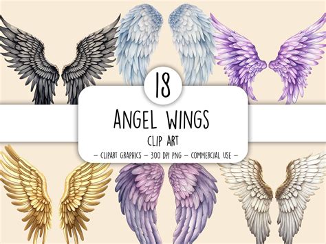 Watercolor Angel Wings Clip Art Set Digital Printable Angel Wings ...