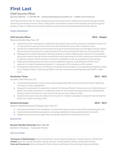Chief Security Officer Resume Examples for 2025 | Resume Worded