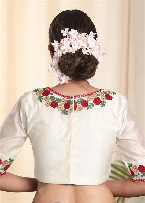 Beautifully Embroidered Off white Chanderi Blouse. Lining Given – Sujatra