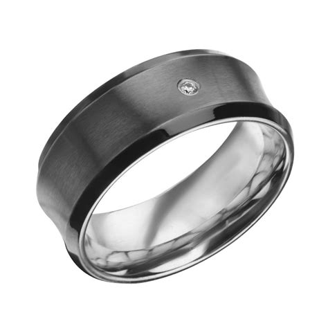 Buy Men's Black & Silver Stainless Steel Brushed CZ Ring -INOX Jewelry ...