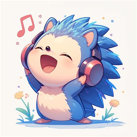 A friendly hedgehog singer cartoon style | Premium AI-generated vector