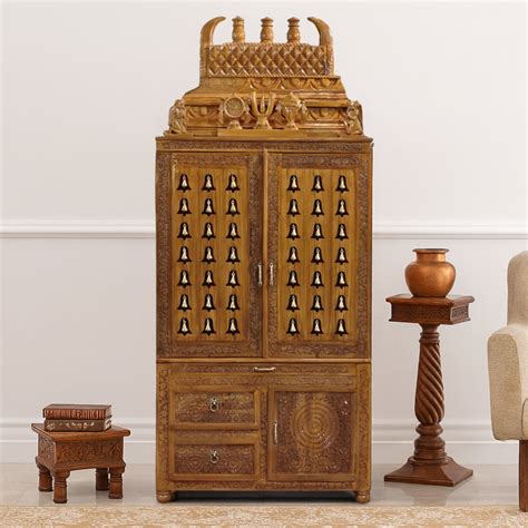 Mandirs | Teak Wood Teak Color Pooja Mandir | Shruti by DZYN – DZYN ...