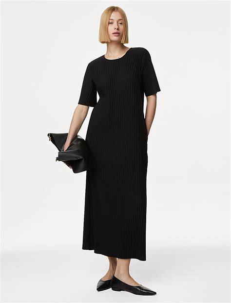 Buy Plisse Round Neck Midi T-Shirt Dress at Marks & Spencer