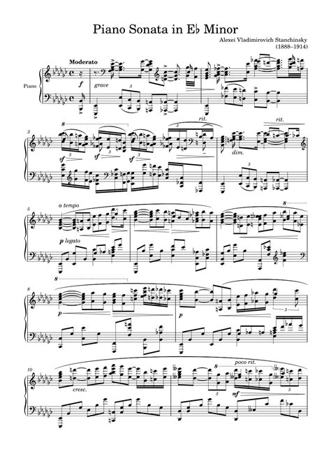Piano Sonata in Eb Minor (arr. Zachary Corbett) by Alexei Vladimirovich Stanchinsky Sheet Music ...