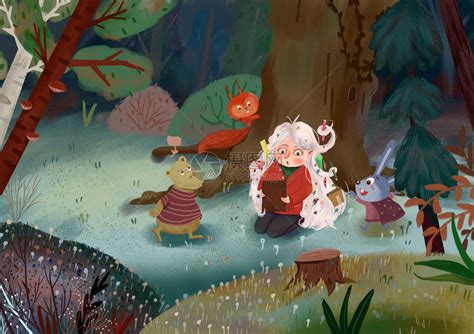 童话森林里看书的女孩插画图片下载-正版图片400063685-摄图网