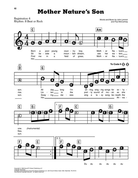 Mother Nature's Son by The Beatles Sheet Music for E-Z Play Today at ...