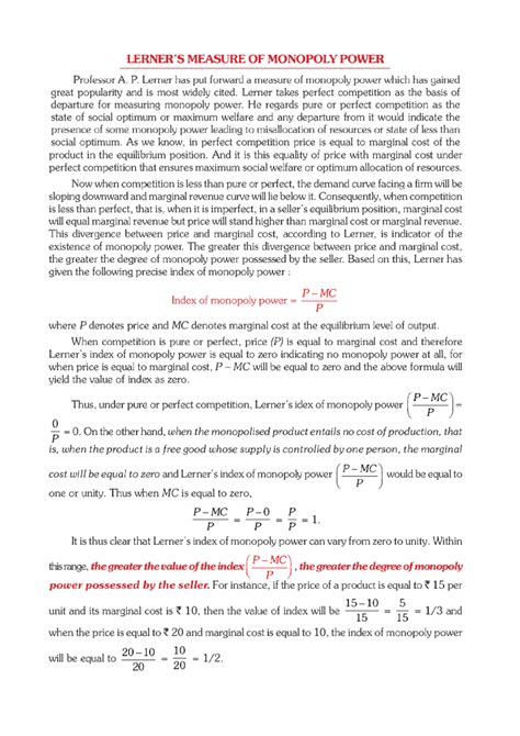 Monopoly power and Lerner index - MEASURE OF MONOPOLY POWER Professor A ...