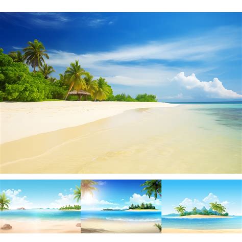 This is a beach scene with a tropical beach and palm tree’s summer ...