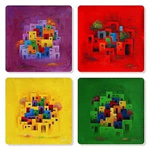Harmony Arts Printed Design Square Shape Coasters Set for Tea Cups ...