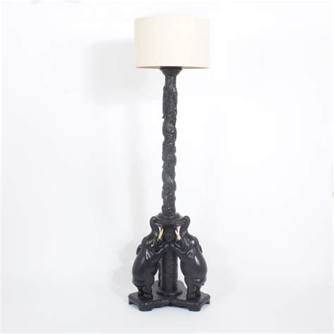 Pair of Hand-Carved Hardwood Elephant Floor Lamps at 1stdibs