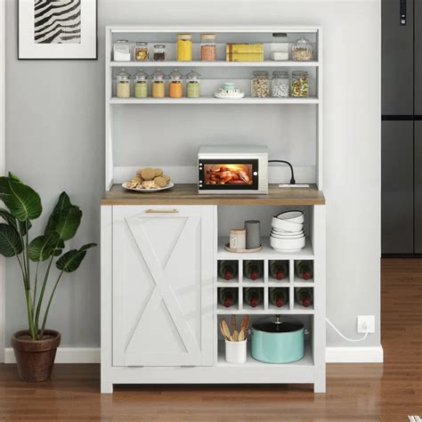 Kitchen Racks: 39.4'' Wood Baker's Rack with Trash Can Bin Cabinet and ...