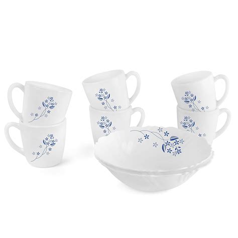 Cello Opal Ware Imperial Quick Bite Set, 8PC, Dainty Blue, White ...