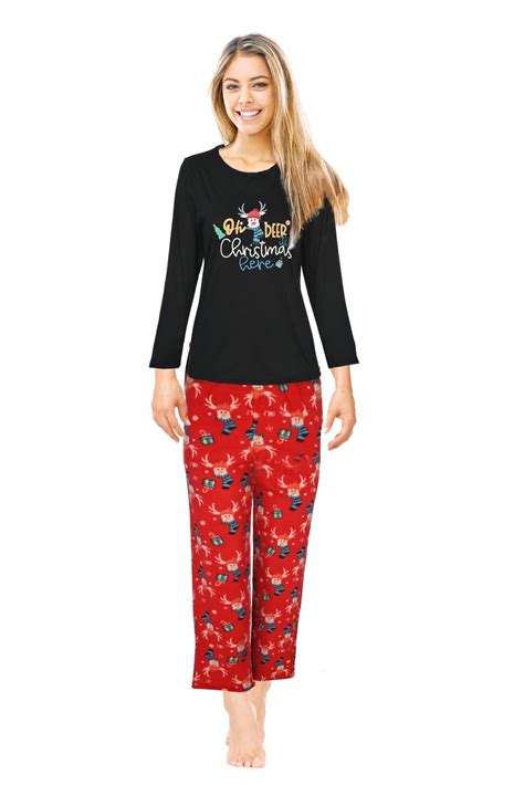 JEFFRICO Womens Christmas Pajamas For Women Long Sleeve Pajamas Top and ...