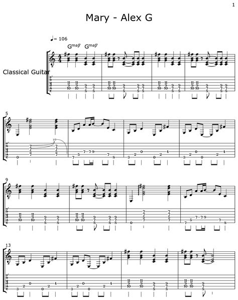 Mary - Alex G - Sheet music for Classical Guitar