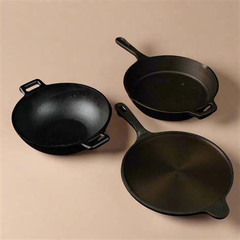 Handmade Cast Iron Combo (Kadai + Roti/ Dosa Tawa + Skillet) by 80s ...