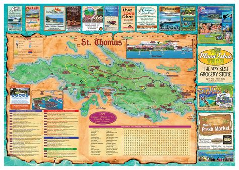 Large travel illustrated map of St. Thomas Island, US Virgin Islands ...