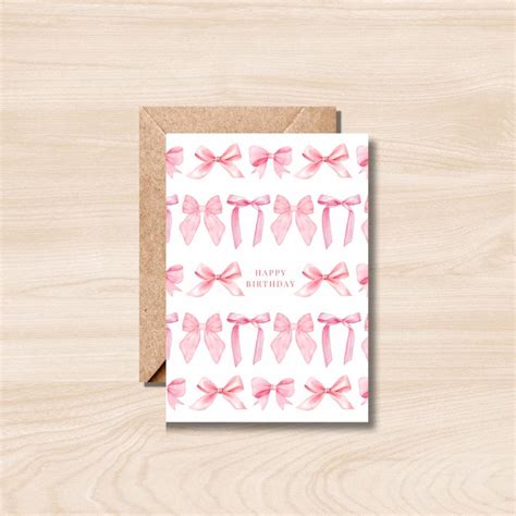 Pink Bow Birthday Card – Printable Minimalist Design (digital Download ...