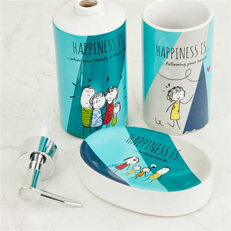 Buy Happiness Printed Stoneware 3-Piece Bath Accessory Set from Home ...