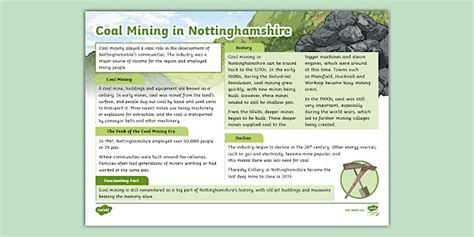 Coal Mining in Nottinghamshire Fact File