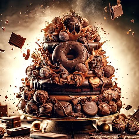 Three layer chocolate cake, decorated with donuts, explosion effect. : r/dalle2