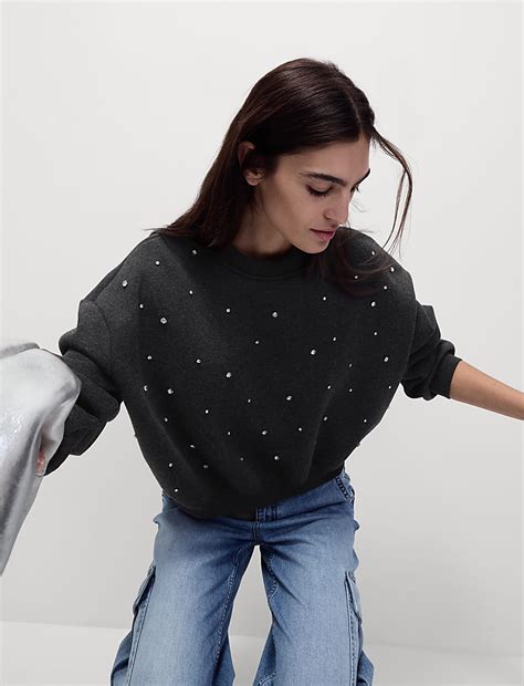 Buy Cotton Blend Embellished Sweatshirt at Marks & Spencer