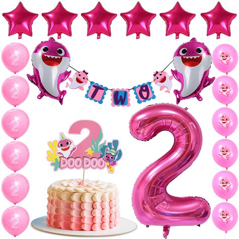 Buy Empire Party Supply Pink Baby Shark 2nd Birthday Decorations for ...