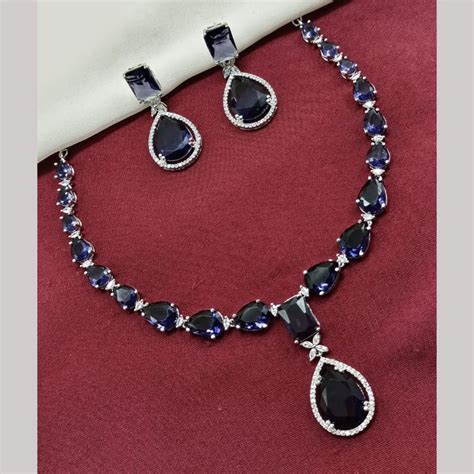 Amoliya Jewels Silver Plated American Diamond Necklace Set – JewelEMarket